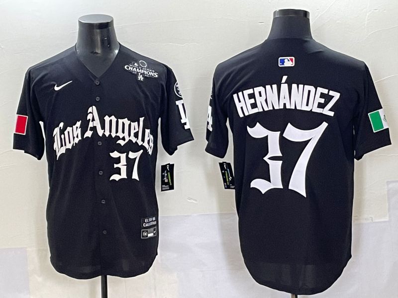 Men 2025 Los Angeles Dodgers #37 Hernandez Black Five generations Joint Name Nike MLB Jersey style 6237